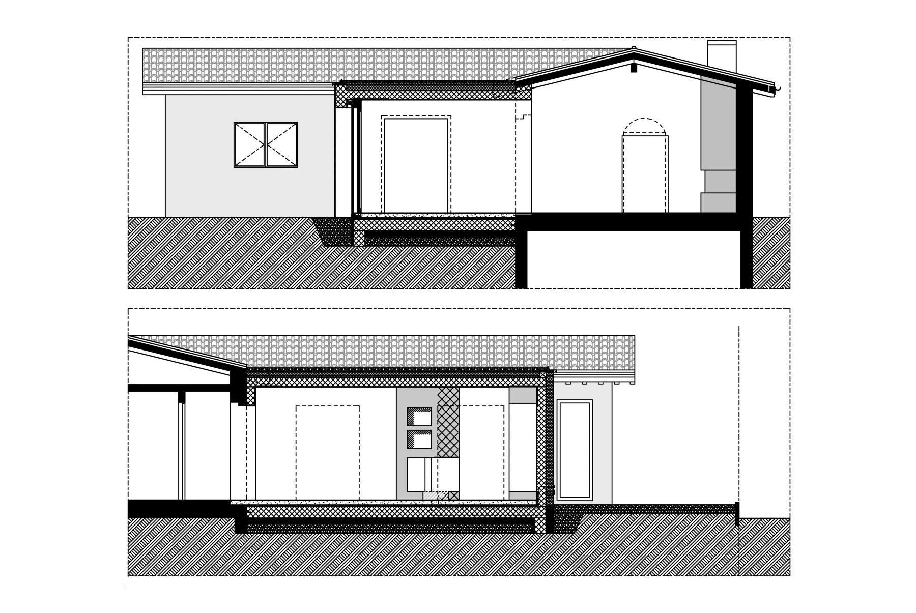 Sezioni di Magliaso MS: l'edificio esistente e il nuovo volume